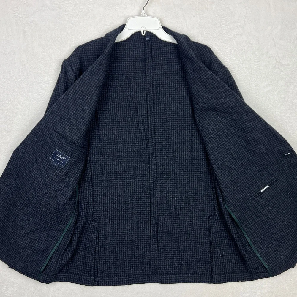 J Crew Thompson Blazer Mens 46 Suit Jacket Blue Houndstooth Unstructured Wool‎